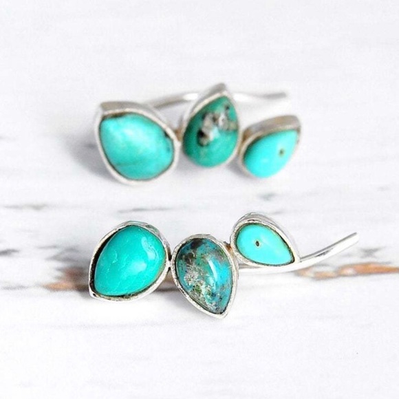 GlitzBlitz Boutique Jewelry - Any 2/$20! Silver Turquoise Gem Crawler Earrings